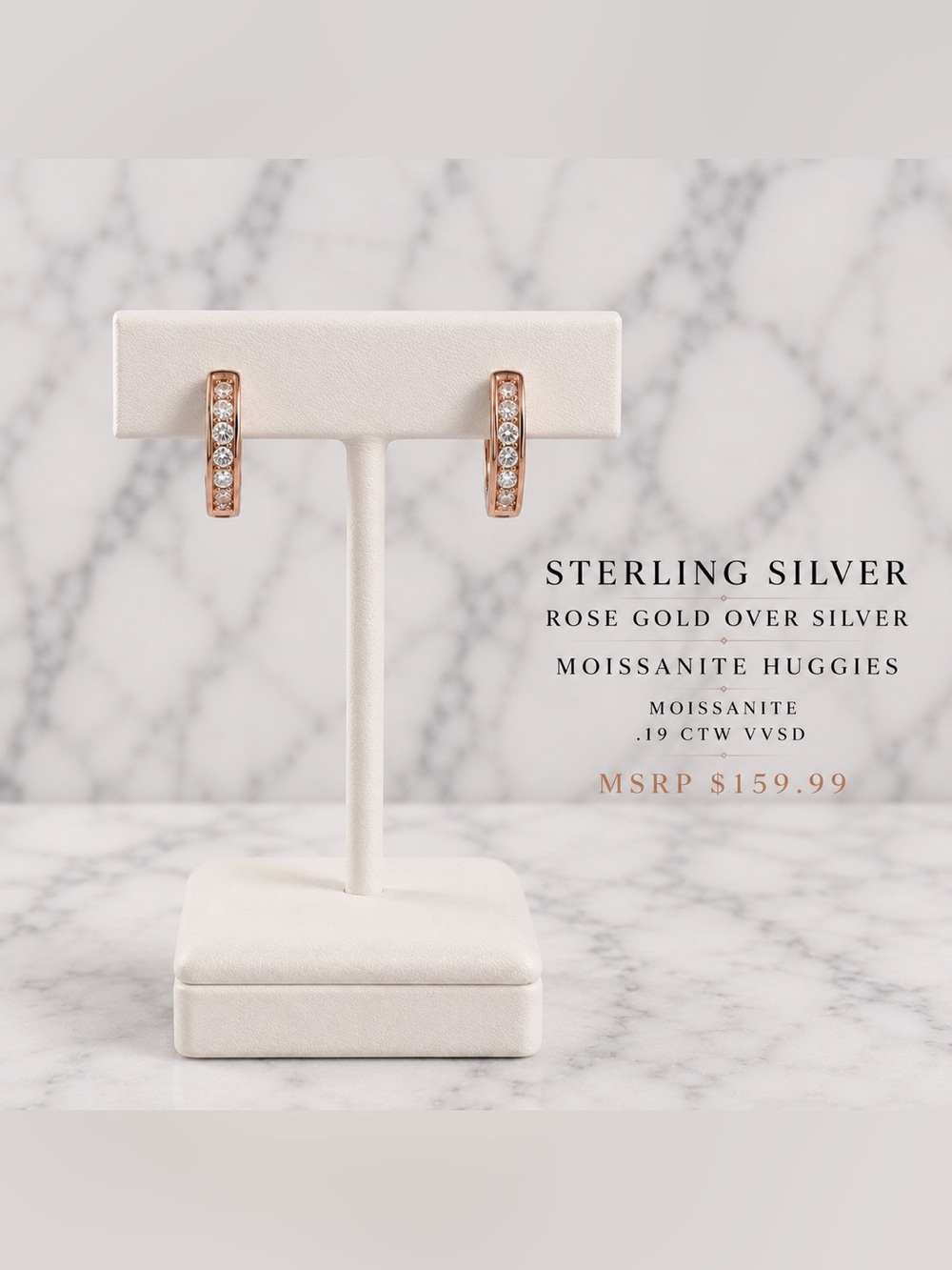 Sterling Silver Rose Gold over silver Moissanite Huggie Earrings